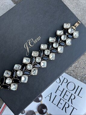 J. Crew Black and Clear Crystal Statement Bracelet